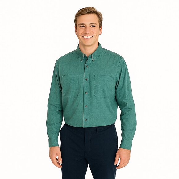 Eddie Bauer Green Long Sleeve Lightweight Perforated Shirt Mens M Outdoor Layer - Picture 1 of 15